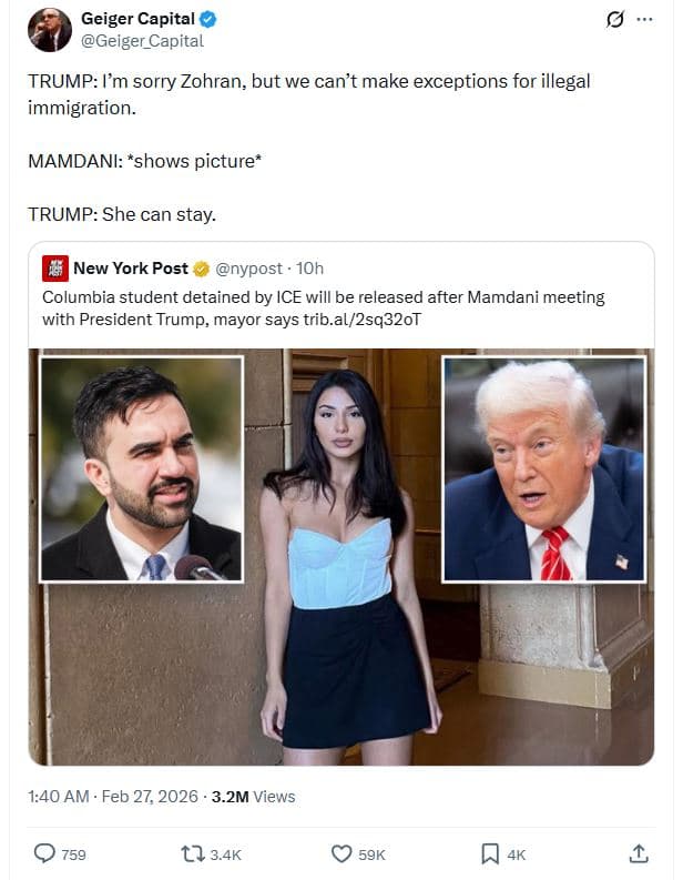 Geiger capital geiger_capital trump l'm sorry zohran but we can't make exception