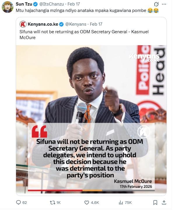 Sun tzu itschanzu feb 17 mtu hajachangia mzinga ndiyo anataka mpaka kugawiana po