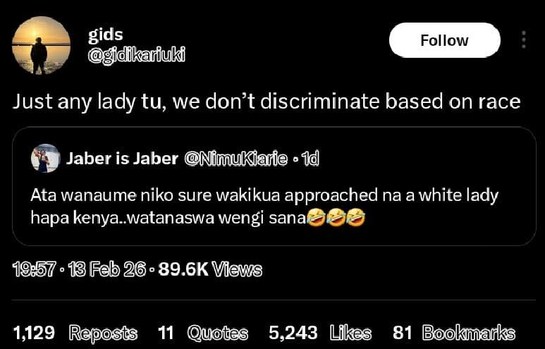 Gids dikarfuki follow just any lady tu, we don't discriminate based on race jabe