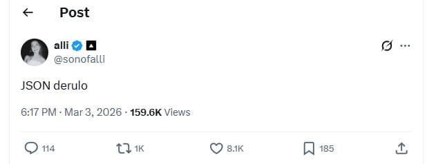 Post alli sonofalli json derulo 617 pm mar 3, 159.6k views 114 t2 ik 81k 185