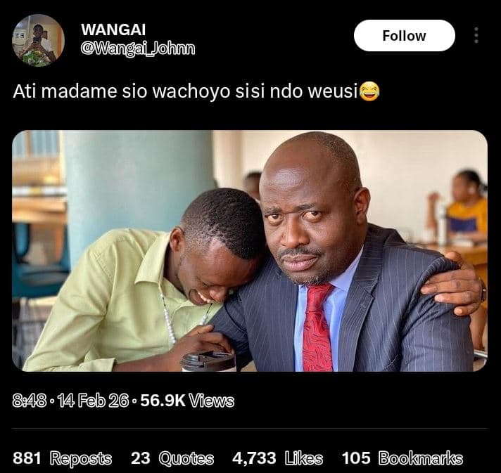 Wangai wa vohnn follow ati madame sio wachoyo sisi ndo weusi 848 14 feb 26 56.9k