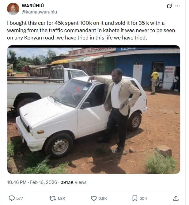 Waruhiu kamauwaruhiu bought this car for 45k spent 1ook on it and sold it for 35
