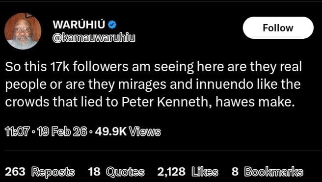 Waruhiu ka mauwanuhiu follow so this 17k followers am seeing here are they real