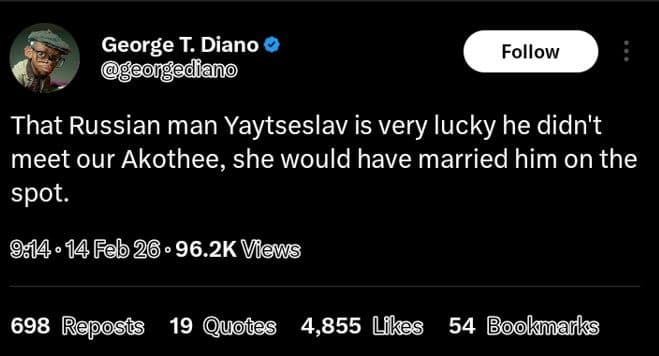 George t. diano ediano follow that russian man yaytseslav is very lucky he didn'