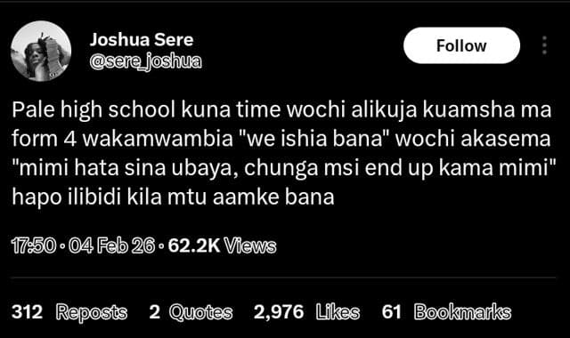 Joshua sere sere_ioshua follow pale high school kuna time wochi alikuja kuamsha