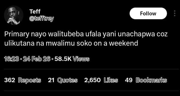 Teff bteffdiey follow primary nayo walitubeba ufala yani unachapwa coz ulikutana
