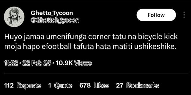 Ghetto_tycoon ghedoh_fycoon follow huyo jamaa umenifunga corner tatu na bicycle