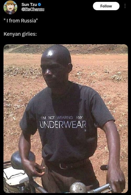 Sun tzu lsschanzu follow from russia kenyan girlies im not vearing any underwear