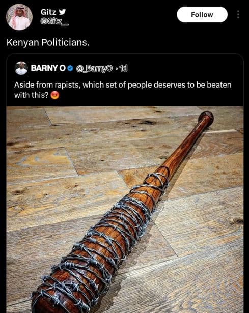 Gitz l _ follow kenyan politicians barny 0 barnyo . 1d aside from rapists, which