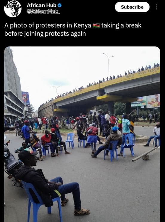 African hub africanhub_ subscribe a photo of protesters in kenya taking a break
