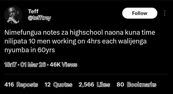 Teff oubffdiy follow nimefungua notes za highschool naona kuna time nilipata 10
