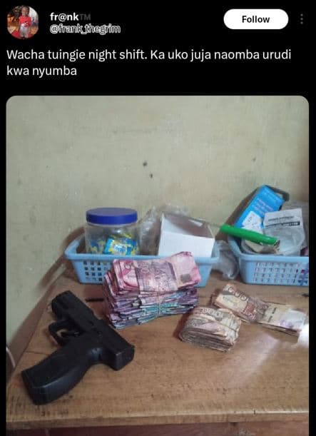 Frnk ivankthegiim follow wacha tuingie night shift. ka uko juja naomba urudi kwa