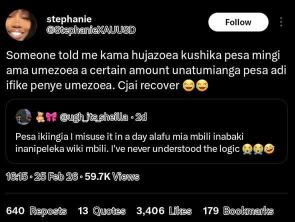 Stephanie suęphaniexauusd follow someone told me kama hujazoea kushika pesa ming