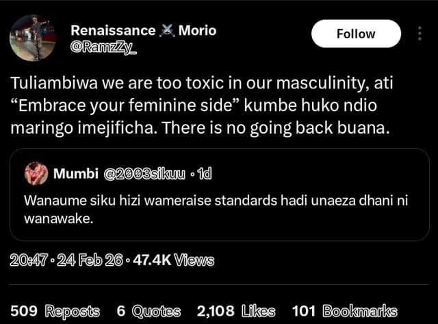 Renaissance morio 9ranz7y follow tuliambiwa we are too toxic in our masculinity