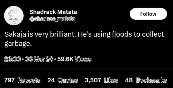 Shadrack matata shadrac matata follow sakaja is very brilliant. he's using flood
