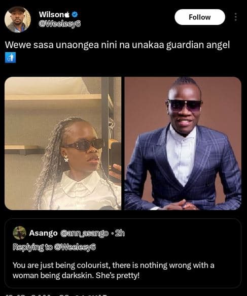 Wilsone wedleey8 follow wewe sasa unaongea nini na unakaa guardian angel asango