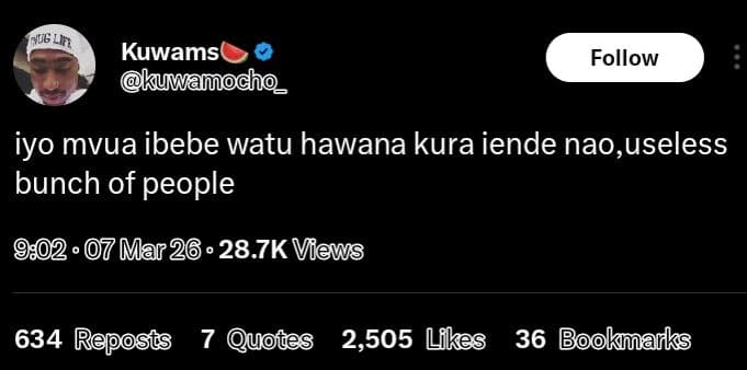 Nue li kuwams okumwamodo follow iyo mvua ibebe watu hawana kura iende nao,useles