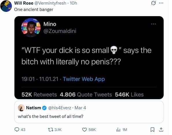 Will rose vermintyfresh 10h one ancient banger mino zoumaldini wtf your dick is