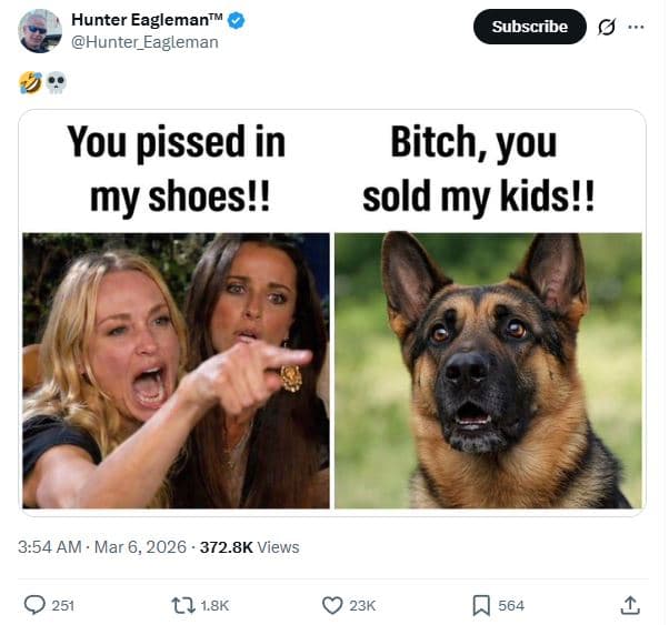 Hunter eaglemantm hunter_eagleman subscribe you pissed in my shoes!! bitch, you