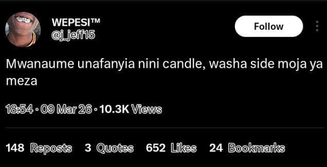 Wepesitm jeffs follow mwanaume unafanyia nini candle, washa side moja ya meza 09
