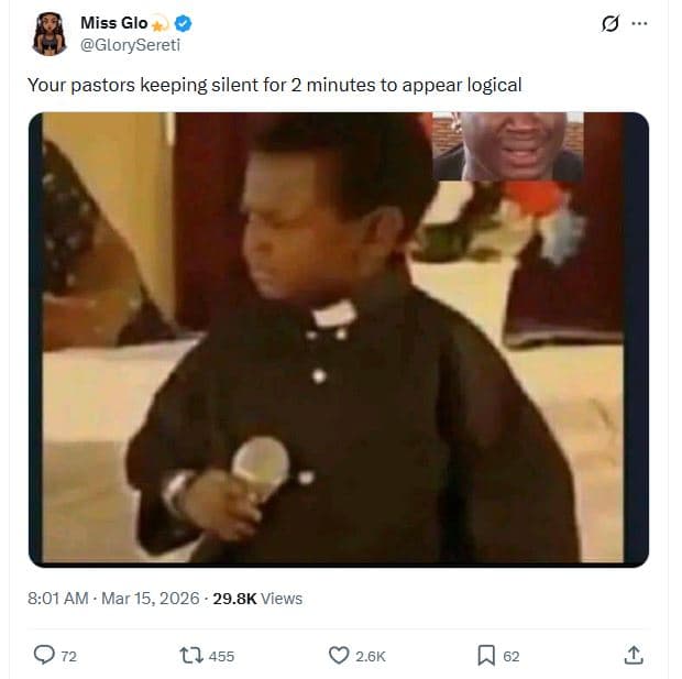 Miss glo glorysereti your pastors keeping silent for 2 minutes to appear logical