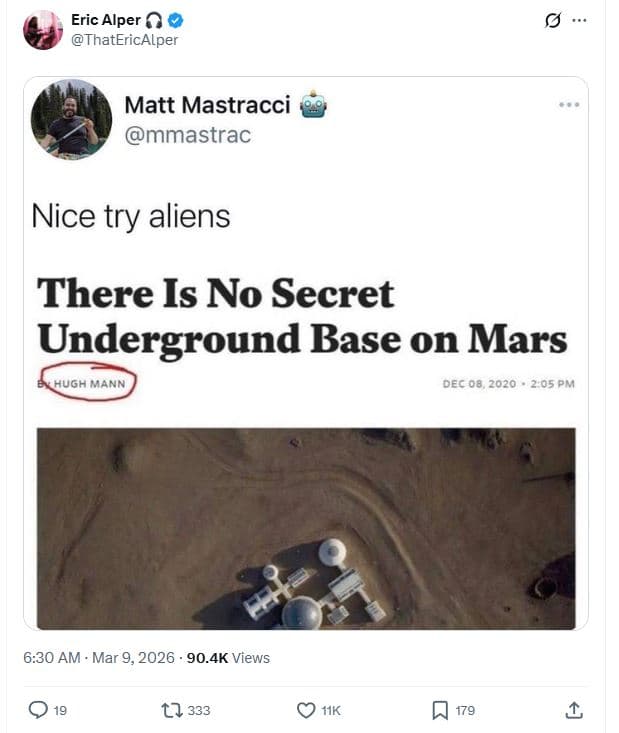 Eric alper 0 thatericalper matt mastracci mmastrac nice try aliens there is no s