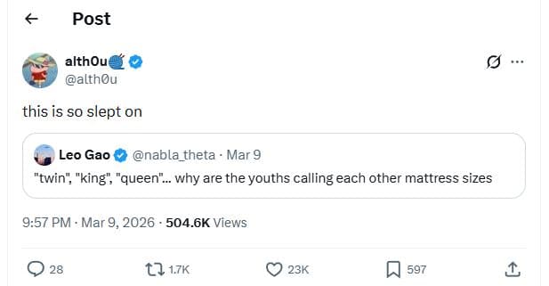 Post althouo althou this is so slept on leo gao nabla_theta mar 9 twin king quee