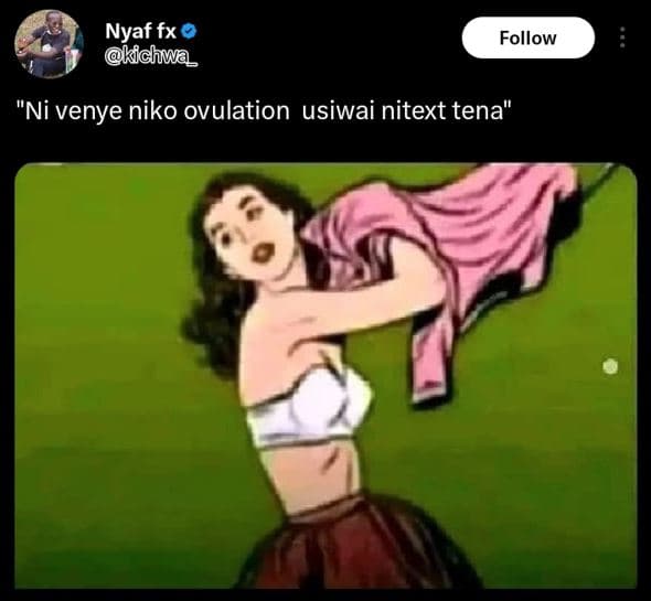 Nyaf fx kichwa follow ni venye niko ovulation usiwai nitext tena'