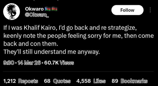 Okwaro okwaro_ follow if iwas khalif kairo i'd g0 back and re strategize, keenly