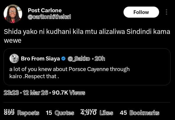 Post carlone carlfonkithekai follow shida yako ni kudhani kila mtu alizaliwa sin