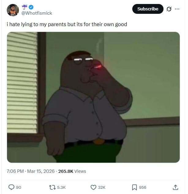 Subscribe whotfismick hate lying to my parents but its for their own good 706 pm