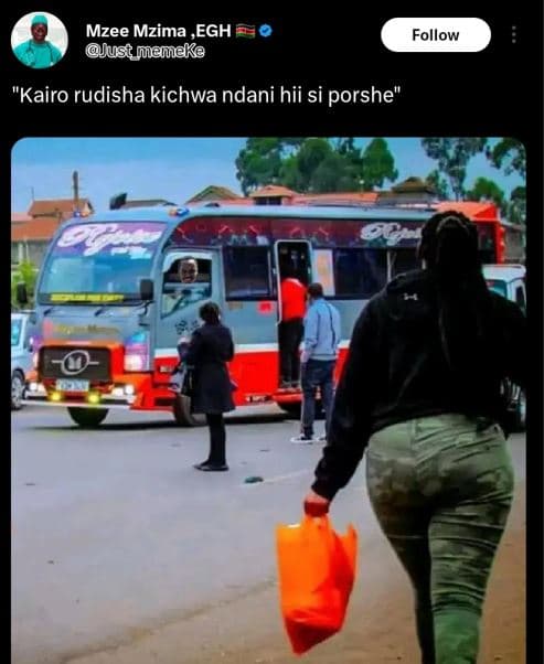 Mzee mzima , egh just memeke follow kairo rudisha kichwa ndani hii si porshe