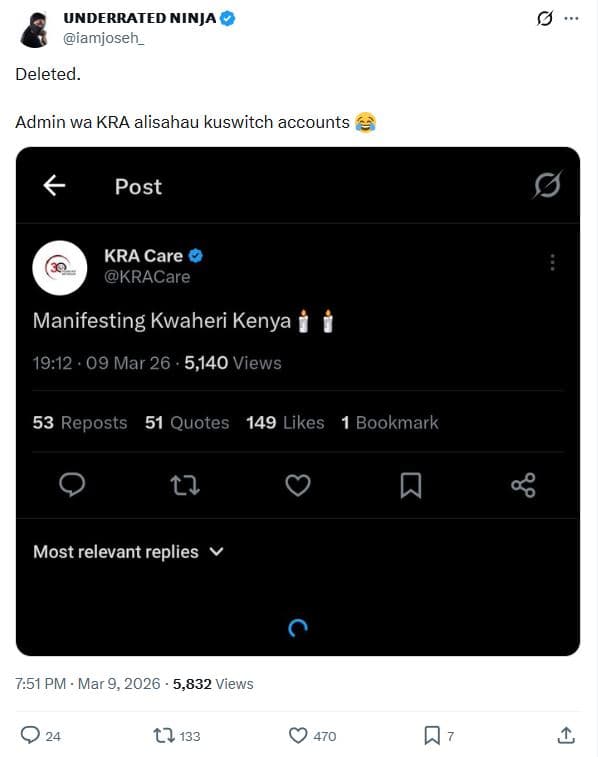 Underrated ninja iamjoseh_ deleted. admin wa kra alisahau kuswitch accounts post