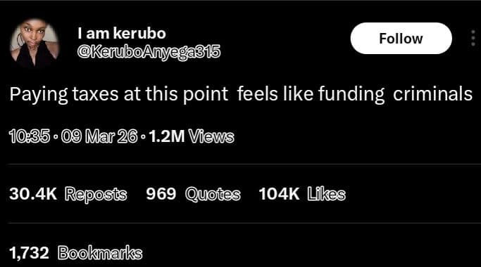Lam kerubo kenuloanyega315 follow paying taxes at this point feels like funding