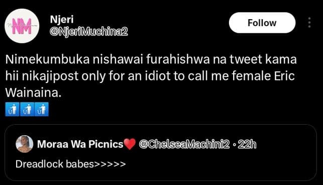 Njeri njerimuchina2 follow mm nimekumbuka nishawai furahishwa na tweet kama hii