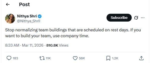 Post nithya shri nithya_shrii subscribe stop normalizing team buildings that are