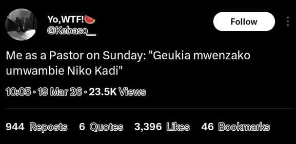 Yo wtf! kebaso follow me as a pastor on sunday geukia mwenzako umwambie niko kad