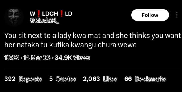 W ldch ld mush2a _ follow you sit next to a lady kwa mat and she thinks you want