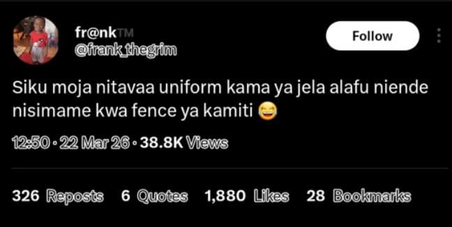 Frnktm iankfhegrim follow siku moja nitavaa uniform kama ya jela alafu niende ni