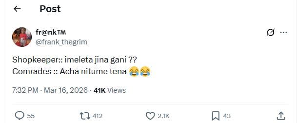 Post frnktm frank_thegrim shopkeeper imeleta jina gani ?? comrades acha nitume t