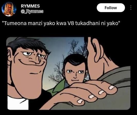 Rymmes ymmes follow tumeona manzi yako kwa v8 tukadhani ni yako