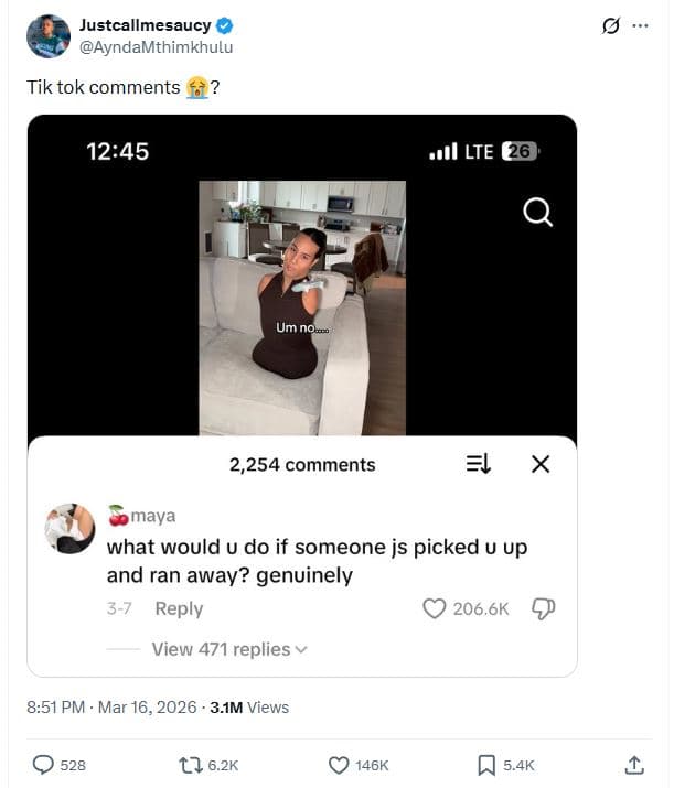 Justcallmesaucy ayndamthimkhulu tik tok comments 1245 lte 26 um norro 2,254 comm