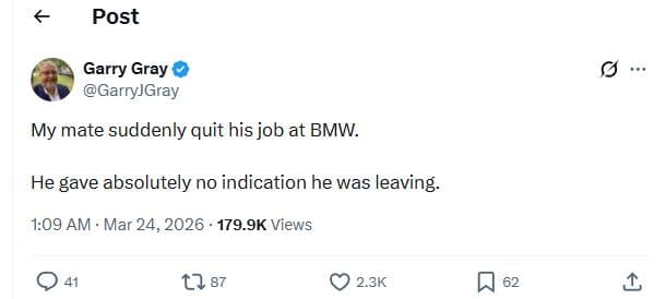 Post garry gray garryjgray my mate suddenly quit his job at bmw. he gave absolut