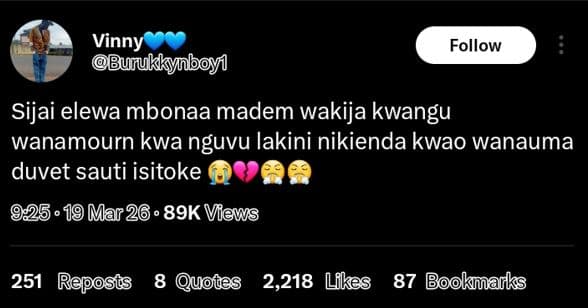 Vinny burukkynboy follow sijai elewa mbonaa madem wakija kwangu wanamourn kwa ng