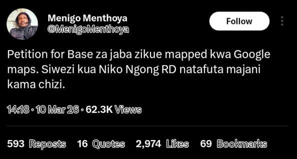 Menigo menthoya menigomenthoya follow petition for base za jaba zikue mapped kwa