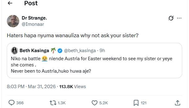 Post dr strange_ imonaar haters hapa nyuma wanauliza why not ask your sister? be