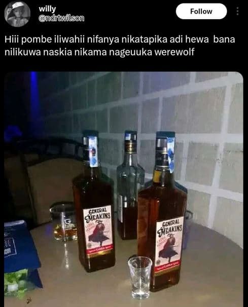 Willy diauflson follow hiii pombe iliwahii nifanya nikatapika adi hewa bana nili