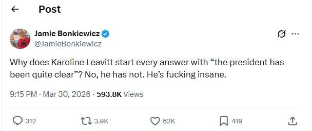 Post jamie bonkiewicz jamiebonkiewicz why does karoline leavitt start every answ