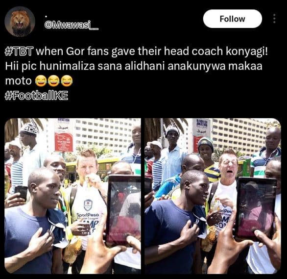 Follow mwawasi tbt when gor fans gave their head coach konyagi! hii pic hunimali
