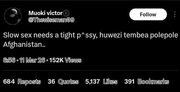 Muoki victor thewisaman09 follow slow sex needs a tight pssy huwezi tembea polep